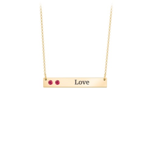 2 Engravable Birthstone Bar Necklace – 18K Gold Plated Silver with Ruby