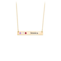 3 Engravable Birthstone Bar Necklace in 18K Gold Plated Silver with Amethyst, Cubic Zirconia, Ruby, Mint Premium Zirconia, and Amethyst Premium Zirconia