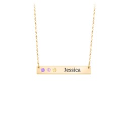 3 Engravable Birthstone Bar Necklace in 18K Gold Plated Silver with Amethyst, Fancy Pink Premium Zirconia, Citrine, Mint Premium Zirconia, and Amethyst Premium Zirconia