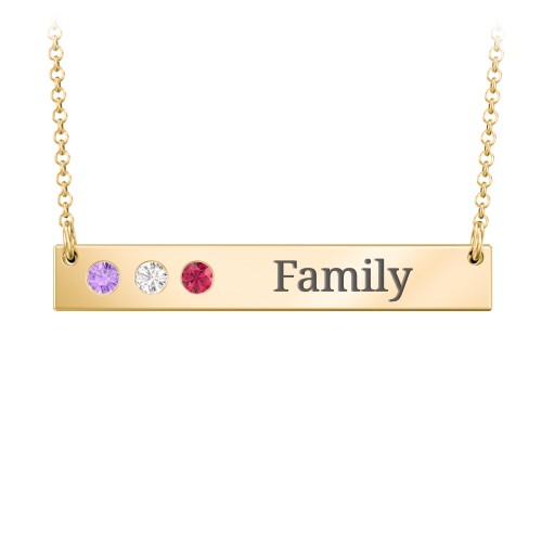3 Engravable Birthstone Bar Necklace – 18K Gold Plated Silver with Amethyst, Cubic Zirconia, and Ruby