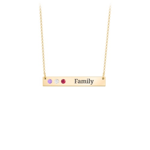 3 Engravable Birthstone Bar Necklace – 18K Gold Plated Silver with Amethyst, Cubic Zirconia, and Ruby