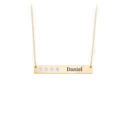 4 Engravable Birthstone Bar Necklace in 18K Gold Plated Silver with Aquamarine and Amethyst Premium Zirconia