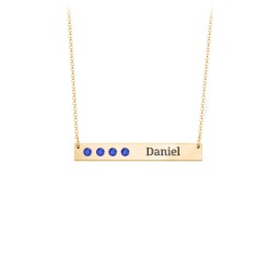 4 Engravable Birthstone Bar Necklace in 18K Gold Plated Silver with Blue Sapphire and Amethyst Premium Zirconia