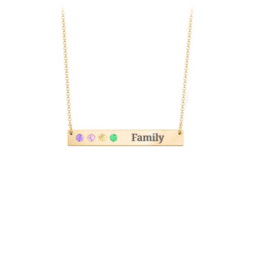 4 Engravable Birthstone Bar Necklace – 18K Gold Plated Silver with Amethyst, Pink Tourmaline, Citrine, and Emerald