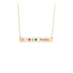 5 Engravable Birthstone Bar Necklace in 18K Gold Plated Silver with Amethyst, Cubic Zirconia, Ruby, Emerald, and Blue Sapphire