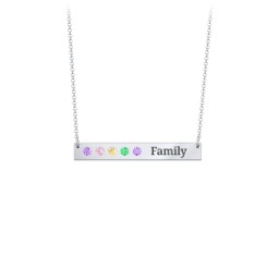 5 Engravable Birthstone Bar Necklace in 925 Sterling Silver with Amethyst, Fancy Pink Premium Zirconia, Citrine, Mint Premium Zirconia, and Amethyst Premium Zirconia