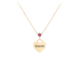 Engravable Heart Necklace with Birthstone in 10K Solid Yellow Gold with Ruby