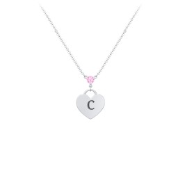 Engravable Heart Necklace with Birthstone in 925 Sterling Silver with Pink Tourmaline