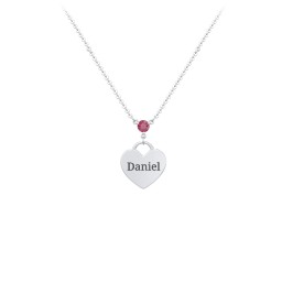 Engravable Heart Necklace with Birthstone in 925 Sterling Silver with Ruby