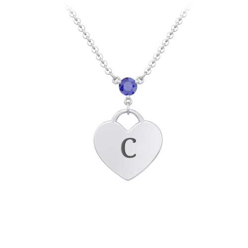 Engravable Heart Necklace with Birthstone – Sterling Silver with Blue Sapphire