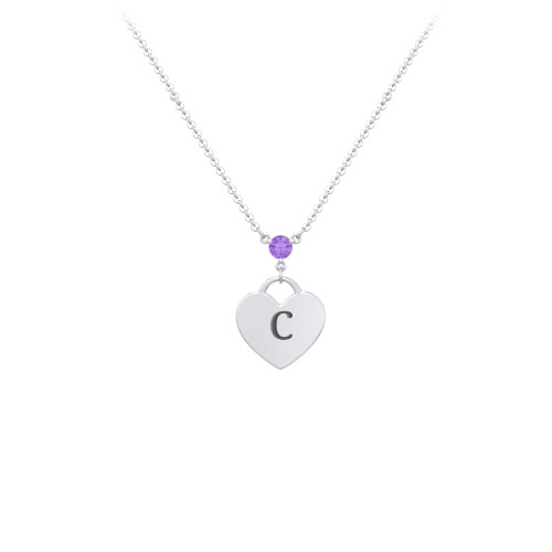 Engravable Heart Necklace with Birthstone – Sterling Silver with Amethyst