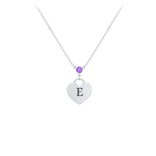 Engravable Heart Necklace with Birthstone – Sterling Silver with Amethyst
