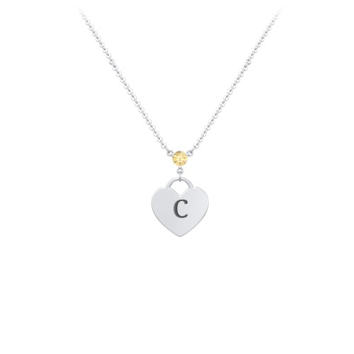 Engravable Heart Necklace with Birthstone – Sterling Silver with Citrine