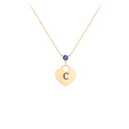 Engravable Heart Necklace with Birthstone in 10K Solid Yellow Gold with Blue Sapphire
