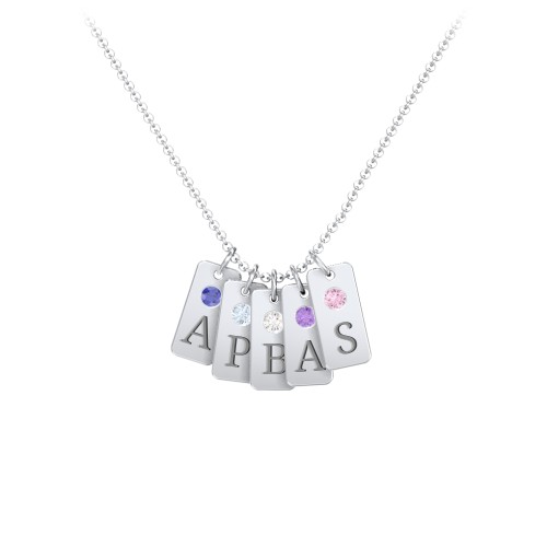 Small Initial 5 Tag Necklace with Birthstone