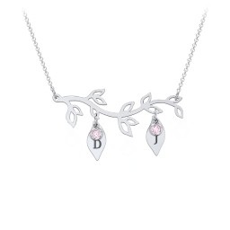 Leaf Initial Family Birthstone Necklace
