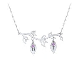 Leaf Initial Family Birthstone Necklace