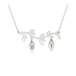 Leaf Initial Family Birthstone Necklace