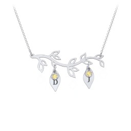 Leaf Initial Family Birthstone Necklace in 925 Sterling Silver with Citrine, Cubic Zirconia, and Fancy Pink Premium Zirconia