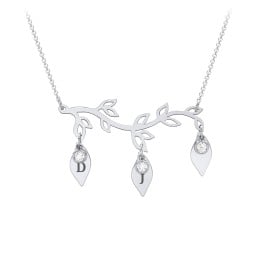 Leaf Initial Family Birthstone Necklace