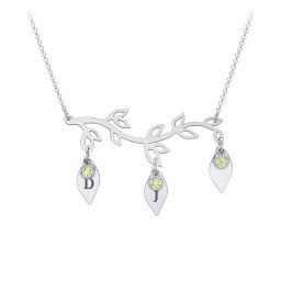 Leaf Initial Family Birthstone Necklace in 925 Sterling Silver with Peridot and Fancy Pink Premium Zirconia