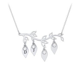 Leaf Initial Family Birthstone Necklace
