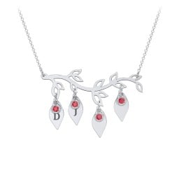Leaf Initial Family Birthstone Necklace