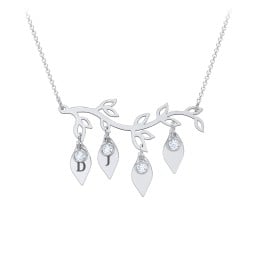 Leaf Initial Family Birthstone Necklace