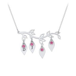 Leaf Initial Family Birthstone Necklace