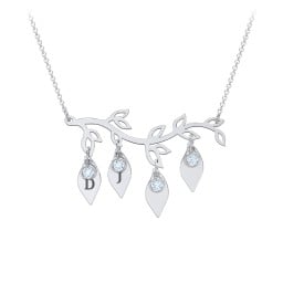 Leaf Initial Family Birthstone Necklace