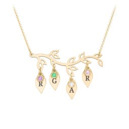 Leaf Initial Family Birthstone Necklace