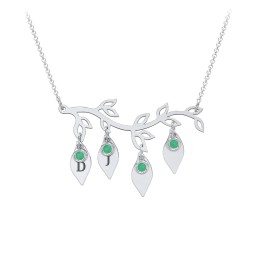 Leaf Initial Family Birthstone Necklace in 925 Sterling Silver with Emerald
