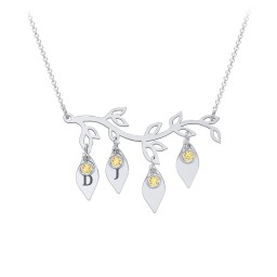 Leaf Initial Family Birthstone Necklace in 925 Sterling Silver with Citrine