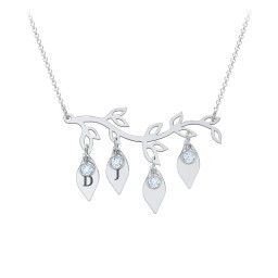 Leaf Initial Family Birthstone Necklace in 925 Sterling Silver with Blue Topaz