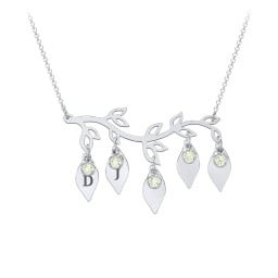 Leaf Initial Family Birthstone Necklace