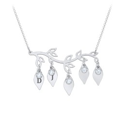 Leaf Initial Family Birthstone Necklace