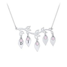 Leaf Initial Family Birthstone Necklace