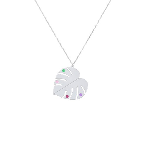 Engravable Monstera Leaf Necklace with Birthstones