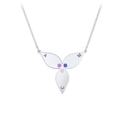 Engravable 3 Petal Flower Birthstone Necklace