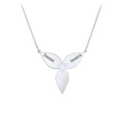 Engravable 3 Petal Flower Birthstone Necklace in 925 Sterling Silver with Aquamarine, Blue Topaz, and Amethyst