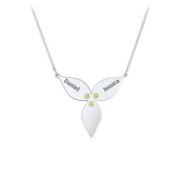 Engravable 3 Petal Flower Birthstone Necklace in 925 Sterling Silver with Peridot, Blue Topaz, and Amethyst