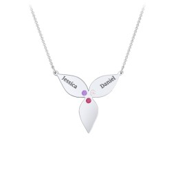 Engravable 3 Petal Flower Birthstone Necklace in 925 Sterling Silver with Amethyst, Cubic Zirconia, Ruby, and Blue Topaz