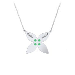 Engravable 4 Petal Flower Birthstone Necklace