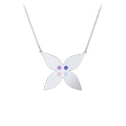Engravable 4 Petal Flower Birthstone Necklace
