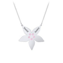 Engravable 5 Petal Flower Birthstone Necklace