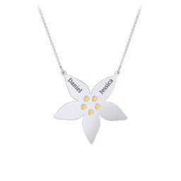 Engravable 5 Petal Flower Birthstone Necklace
