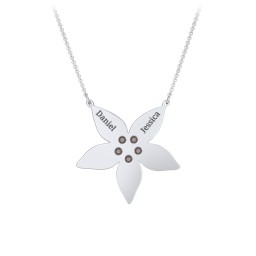 Engravable 5 Petal Flower Birthstone Necklace in 925 Sterling Silver with Smokey Quartz