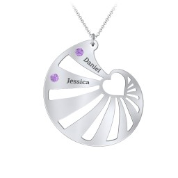 Engravable Spiral Heart Shell Birthstone Necklace