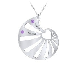Engravable Spiral Heart Shell Birthstone Necklace