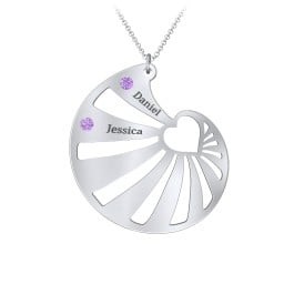 Engravable Spiral Heart Shell Birthstone Necklace